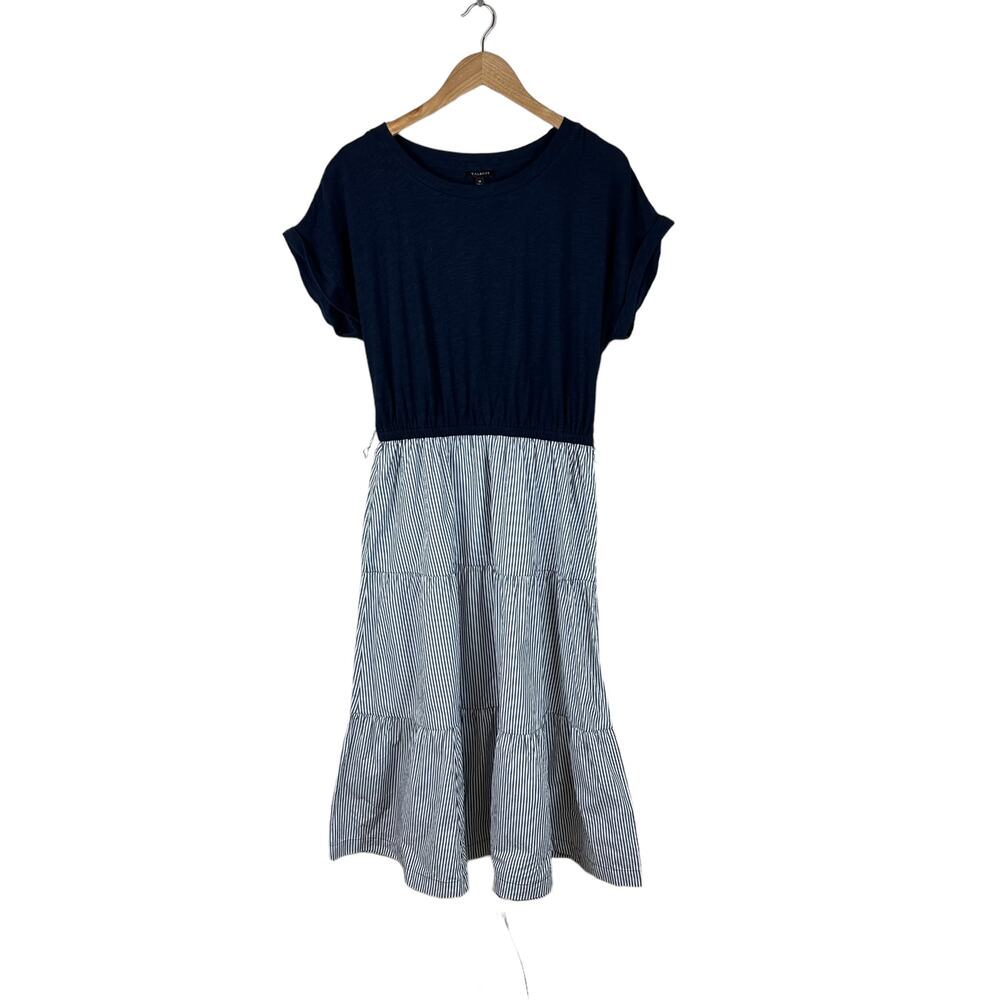 Talbots Womens Blue Striped Midi Dress Size Medium Colorblock Summer Casual